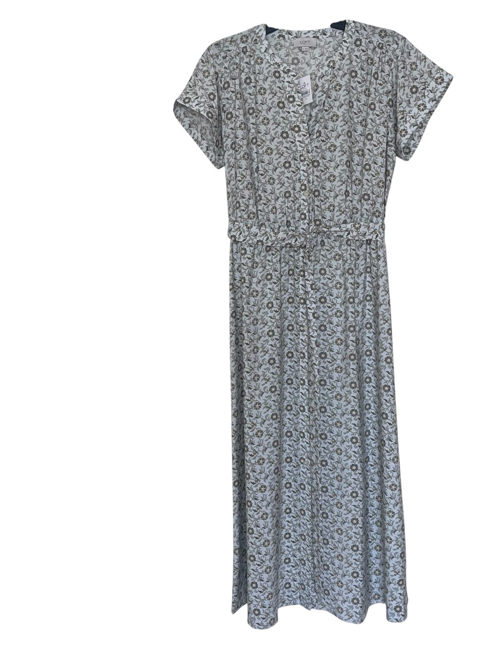 Loft Outlet Midi Shirt Dress with  Floral Olive print Size M - Picture 2 of 7